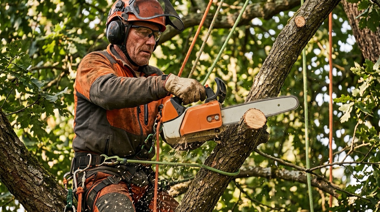 Chainsaw Brands — Arborist using chainsaw outdoors