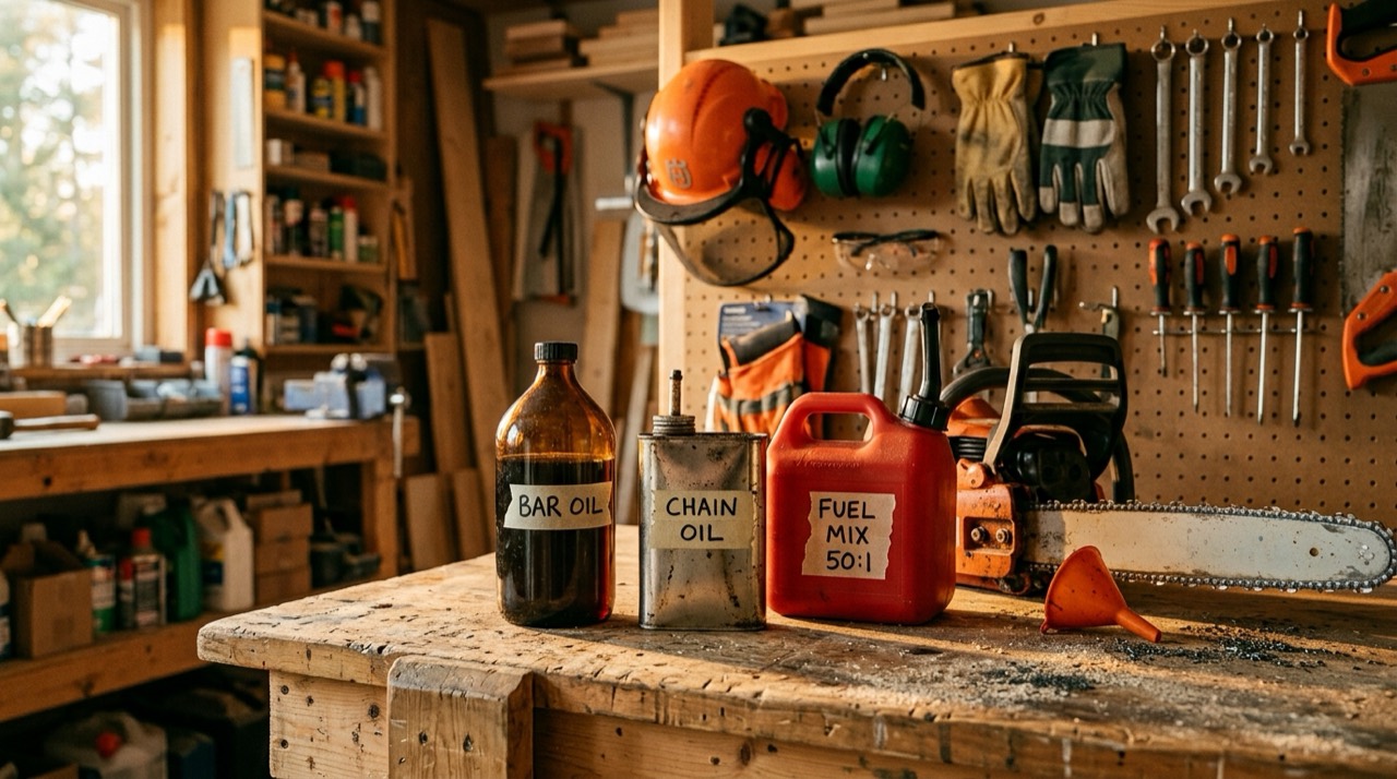 Bar Oil, Chain Oil & Fuel — Bar oil and fuel display