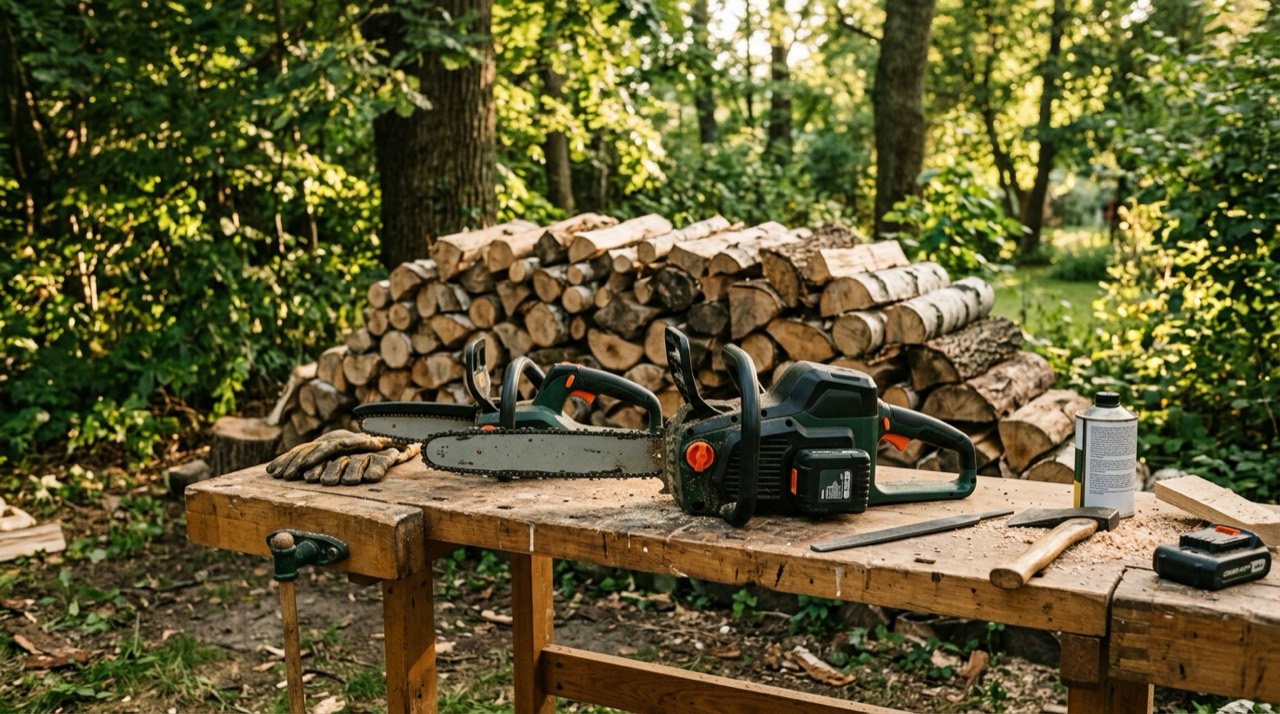Best Battery Chainsaw — Battery chainsaw on workshop bench 202609081324 2