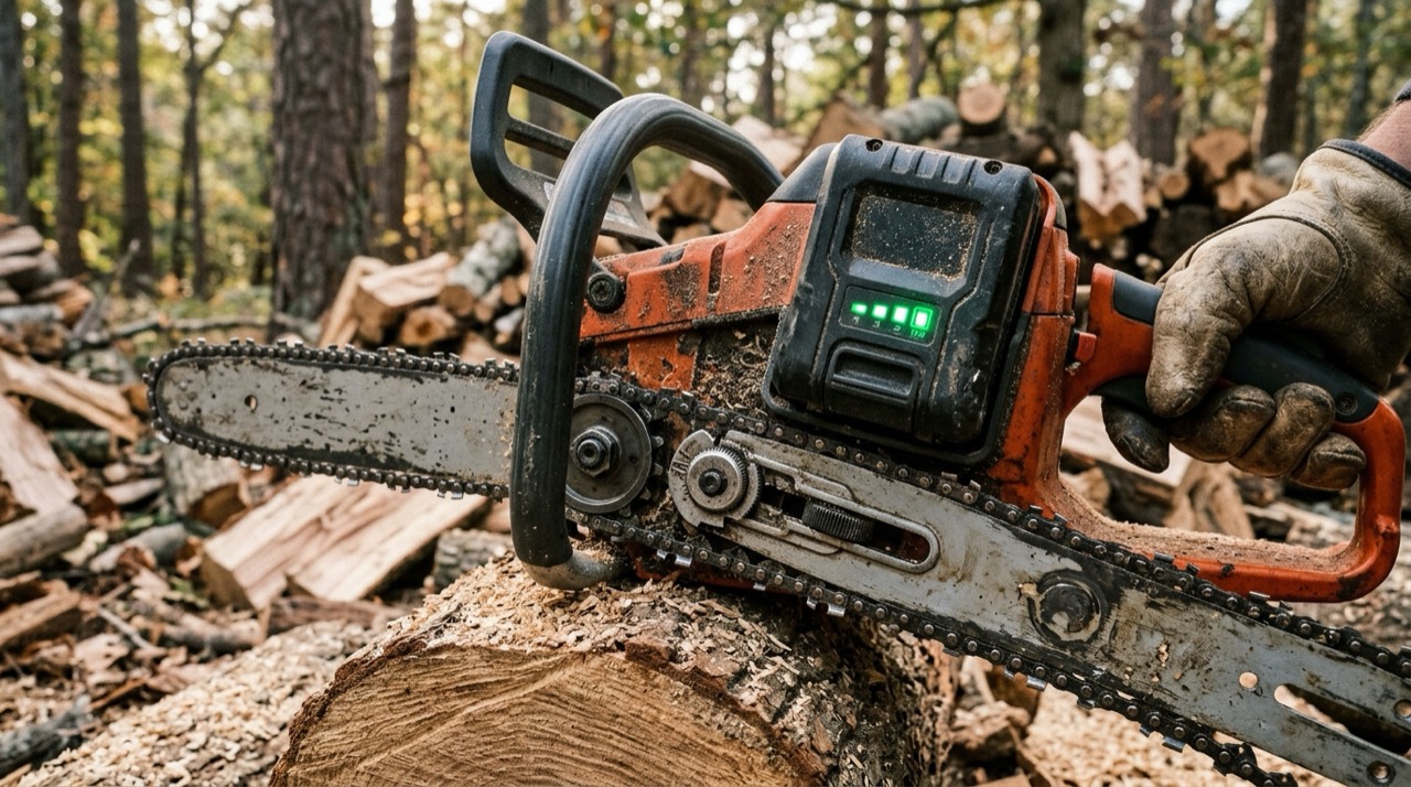 Battery Chainsaws — Battery chainsaw working outdoor