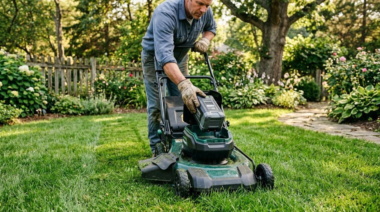 Battery Lawn Mowers — Battery lawn mower outdoors 202609081324 2
