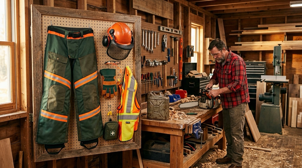 Chainsaw Chaps & PPE — Chainsaw chaps and ppe displayed
