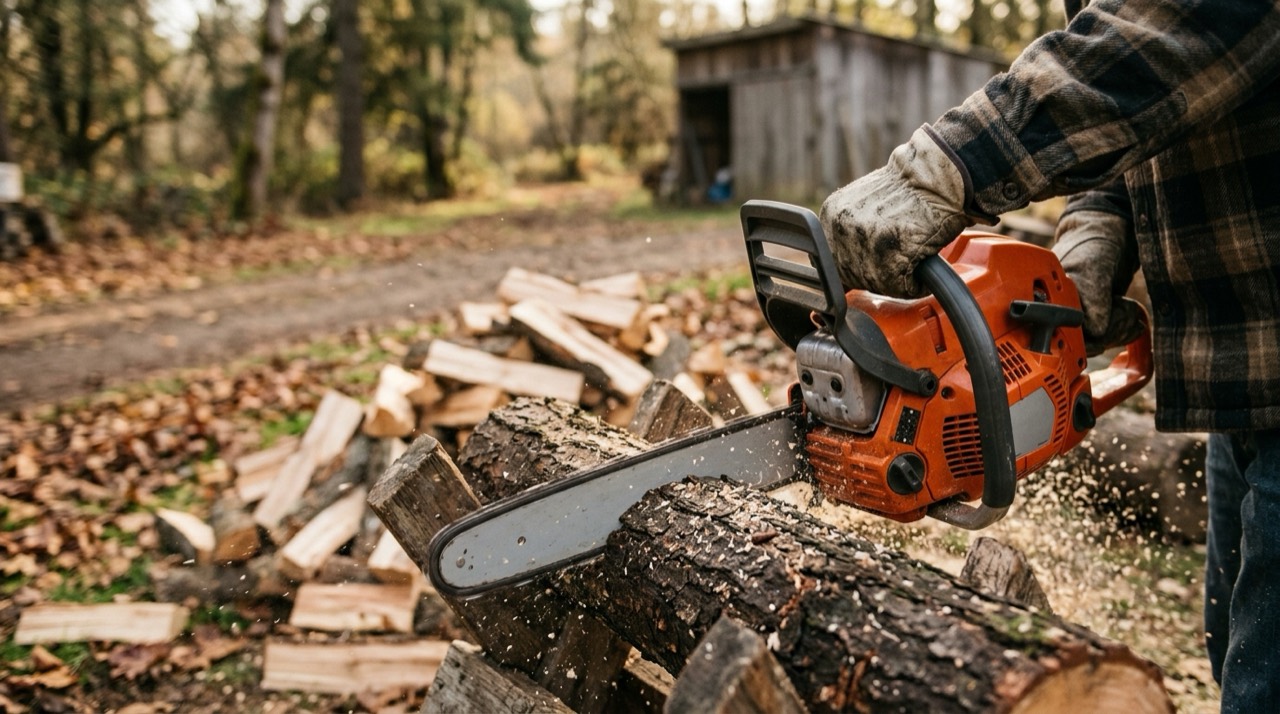 Chainsaws — Chainsaw in outdoor work setting