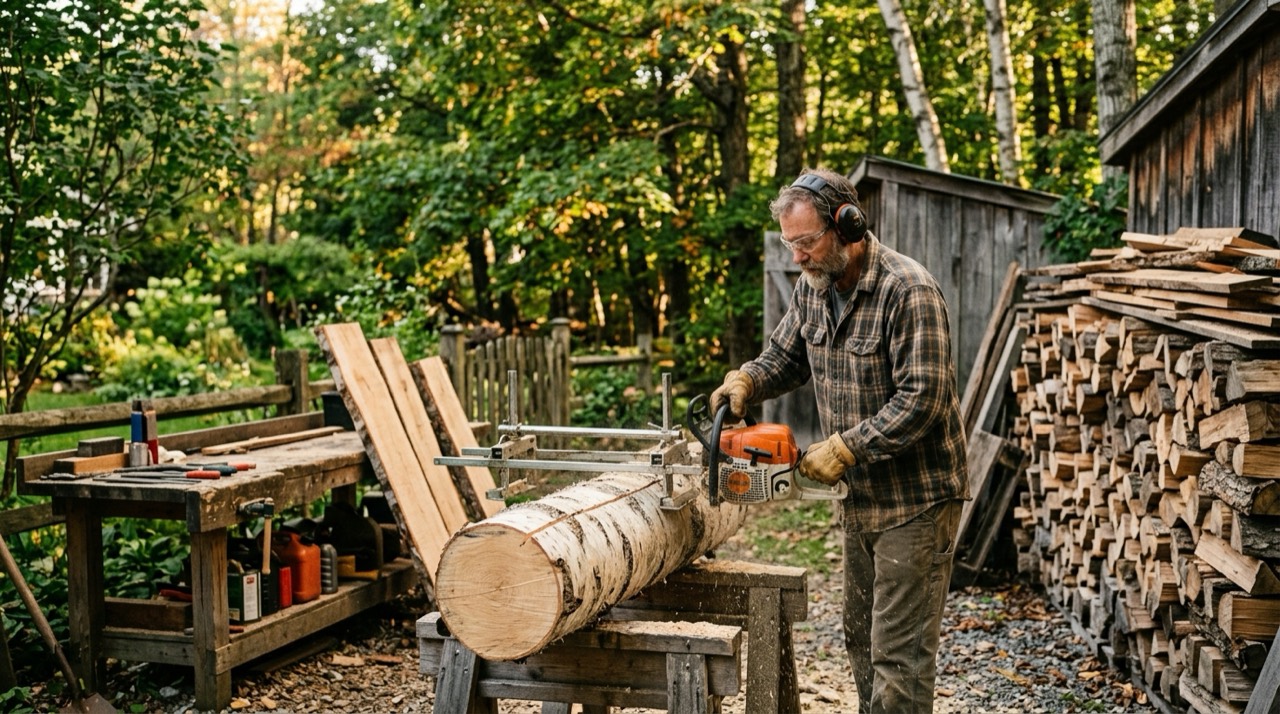 Chainsaw Milling — Chainsaw milling in home workshop
