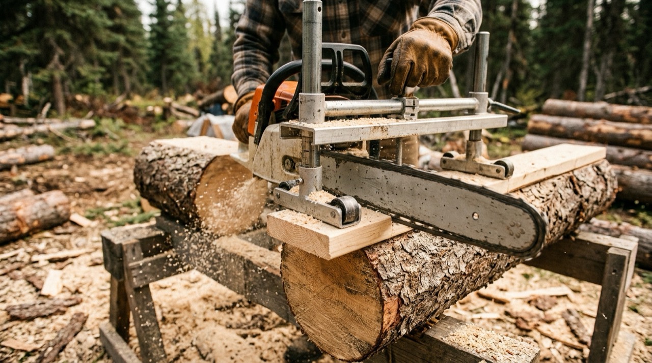 Husqvarna Chainsaw Range — Chainsaw milling in outdoor setting