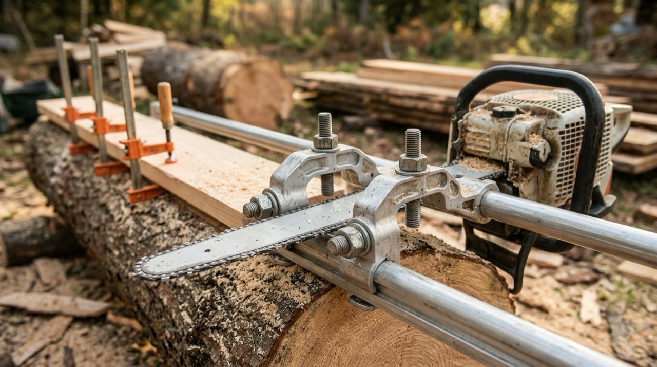 Chainsaw Milling — Chainsaw milling setup outdoor work