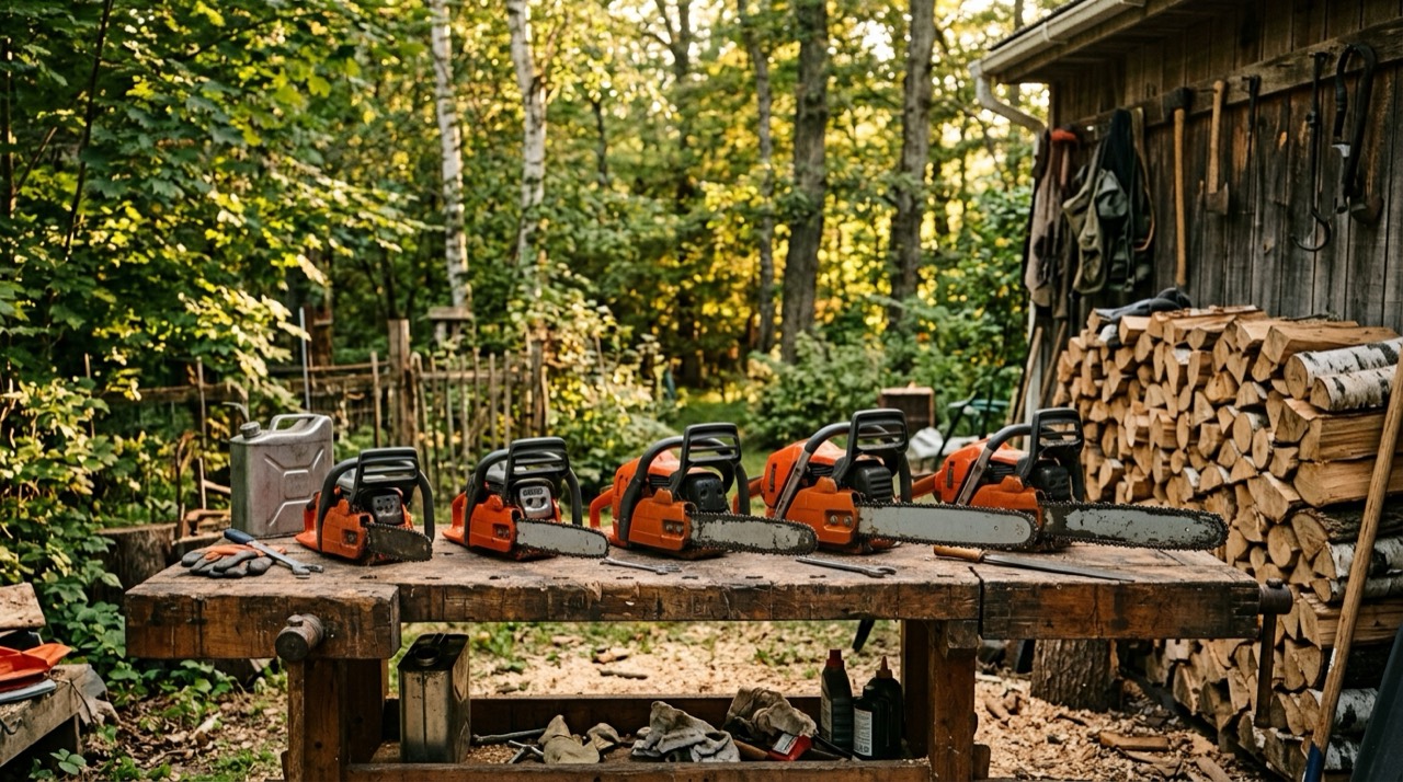 Husqvarna Rancher Series — Chainsaw on workshop bench
