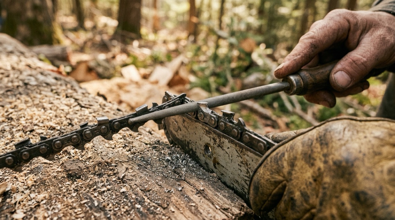 Chainsaw Sharpening — Chainsaw sharpening close detail