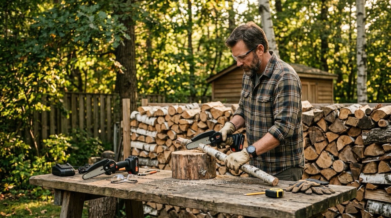 Cordless mini saws on workbench Cordless Mini Saws — Cordless mini saws on workbench