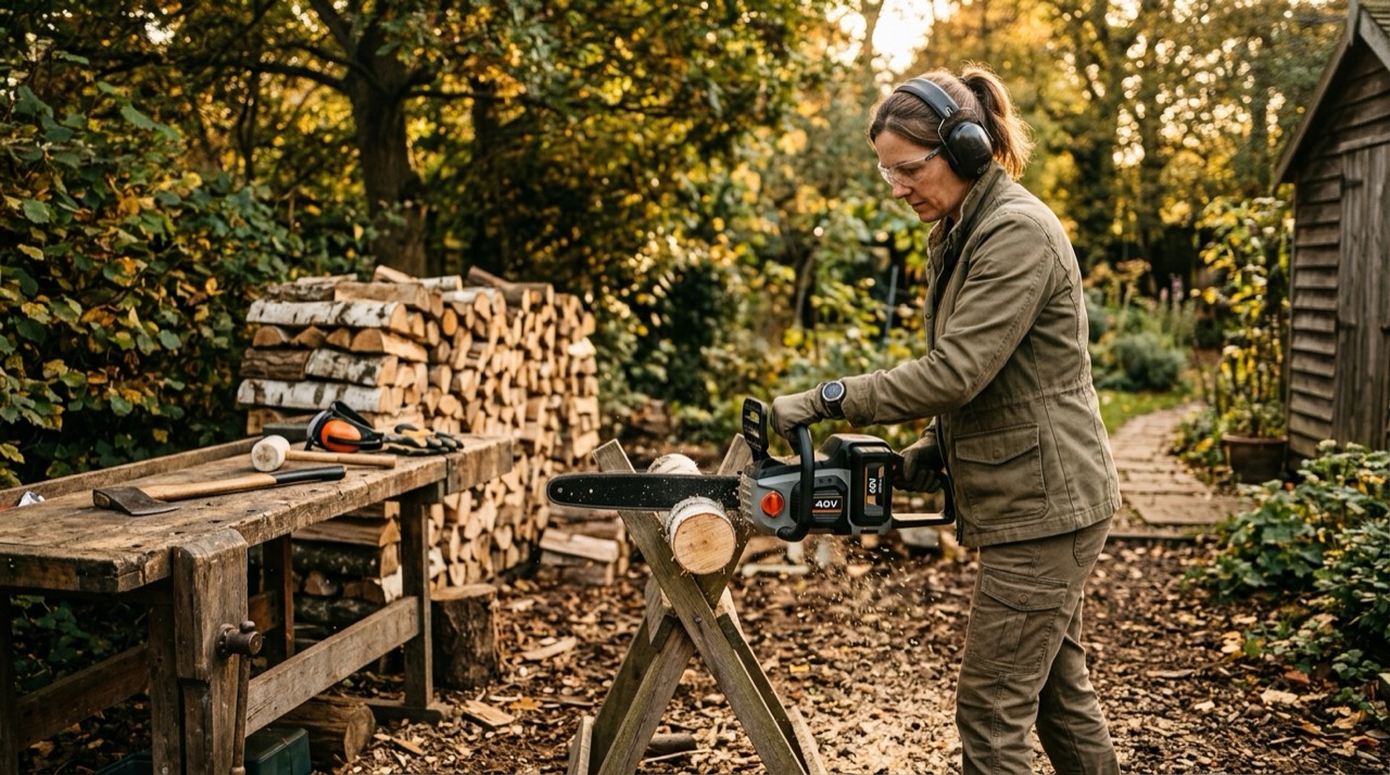 Best Electric Chainsaw — Electric chainsaw in backyard