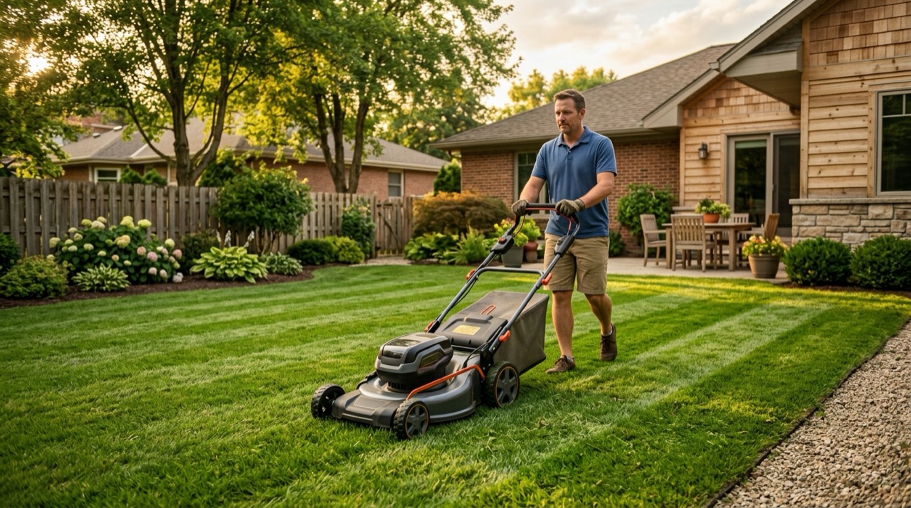 Electric Lawn Mowers — Electric lawn mower in use