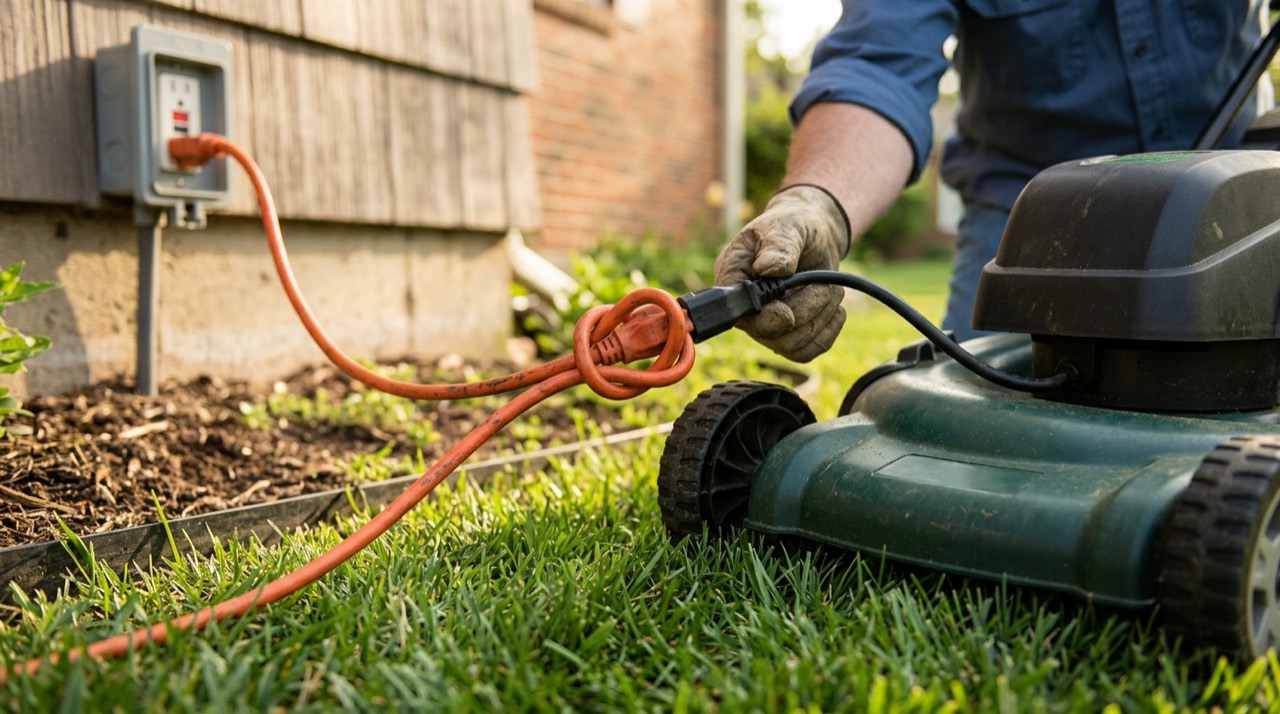 Cord and GFCI safety — Electric lawn mower safety cord
