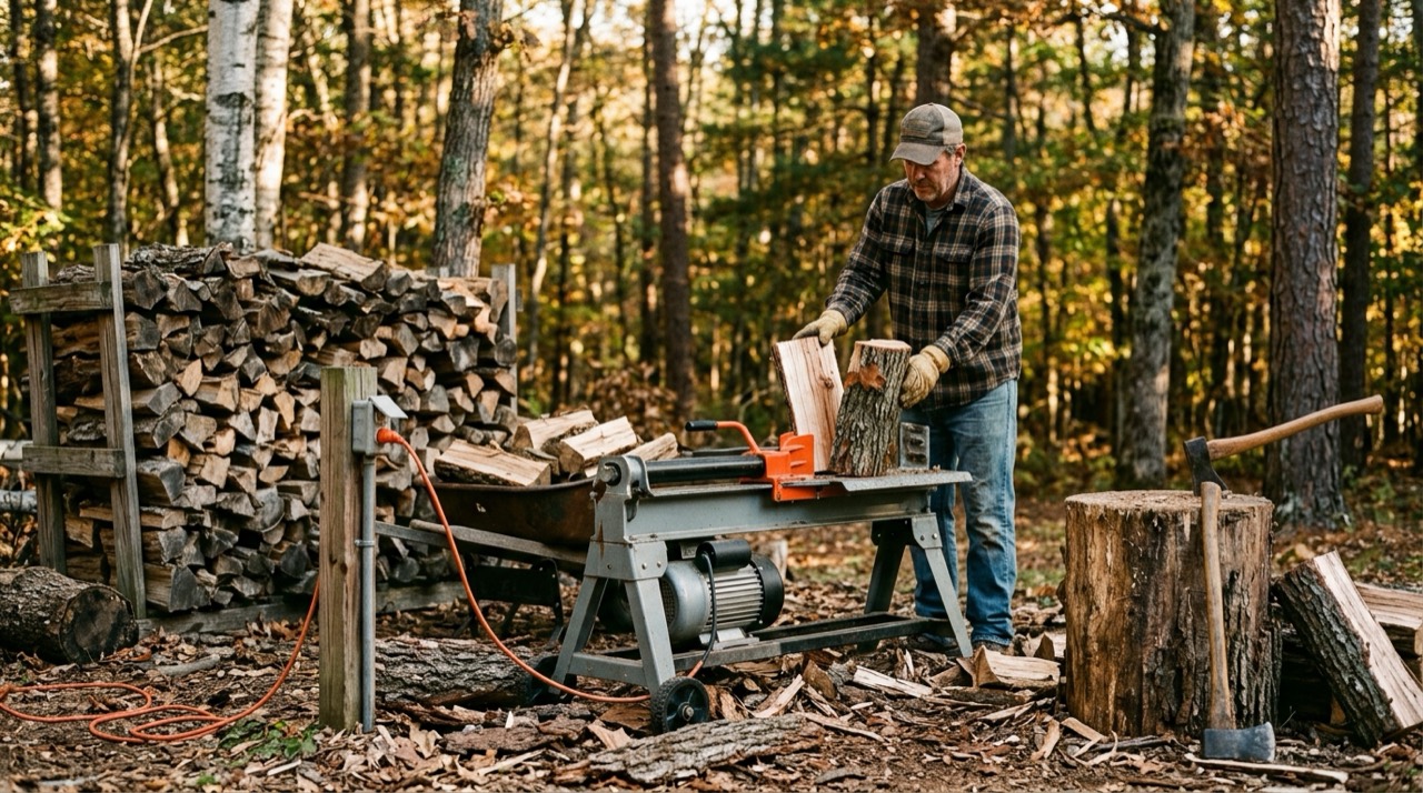 Electric Log Splitters — Electric log splitter in use