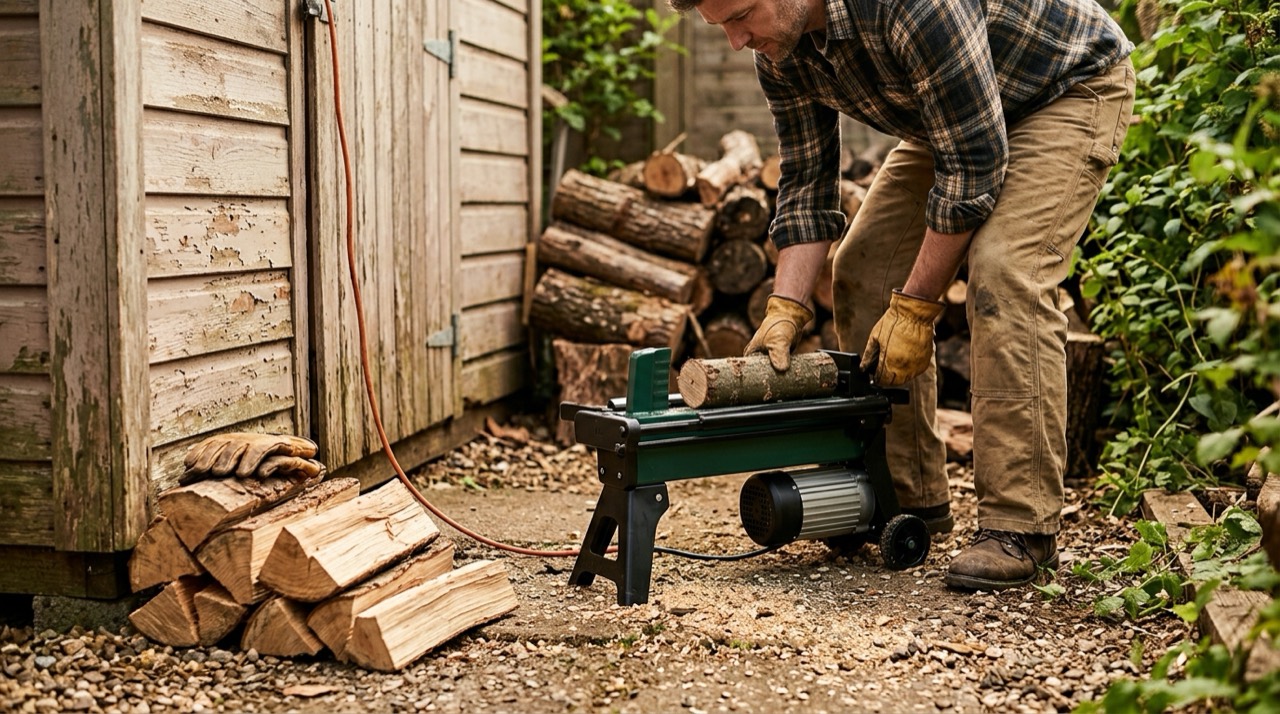 Electric Log Splitters — Electric log splitter outdoor work