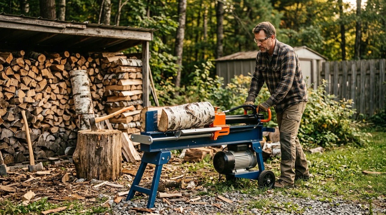 Indoor and Small-Space Use — Electric log splitter splitting