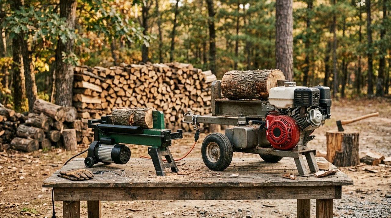 Gas & Hydraulic Log Splitters — Electric log splitter versus gas