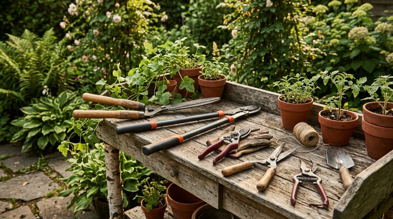 Types of Garden Shears — Garden shears on potting bench
