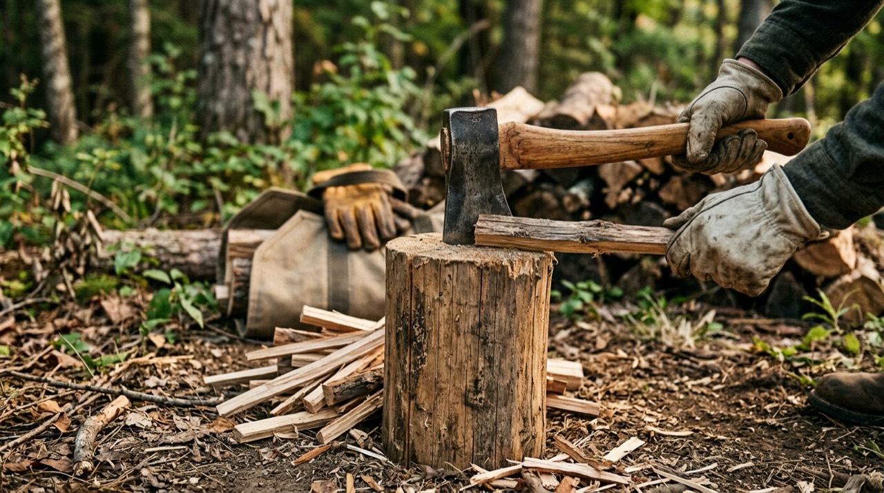 Wood Processing & Splitting — Hatchets splitting wood outdoors