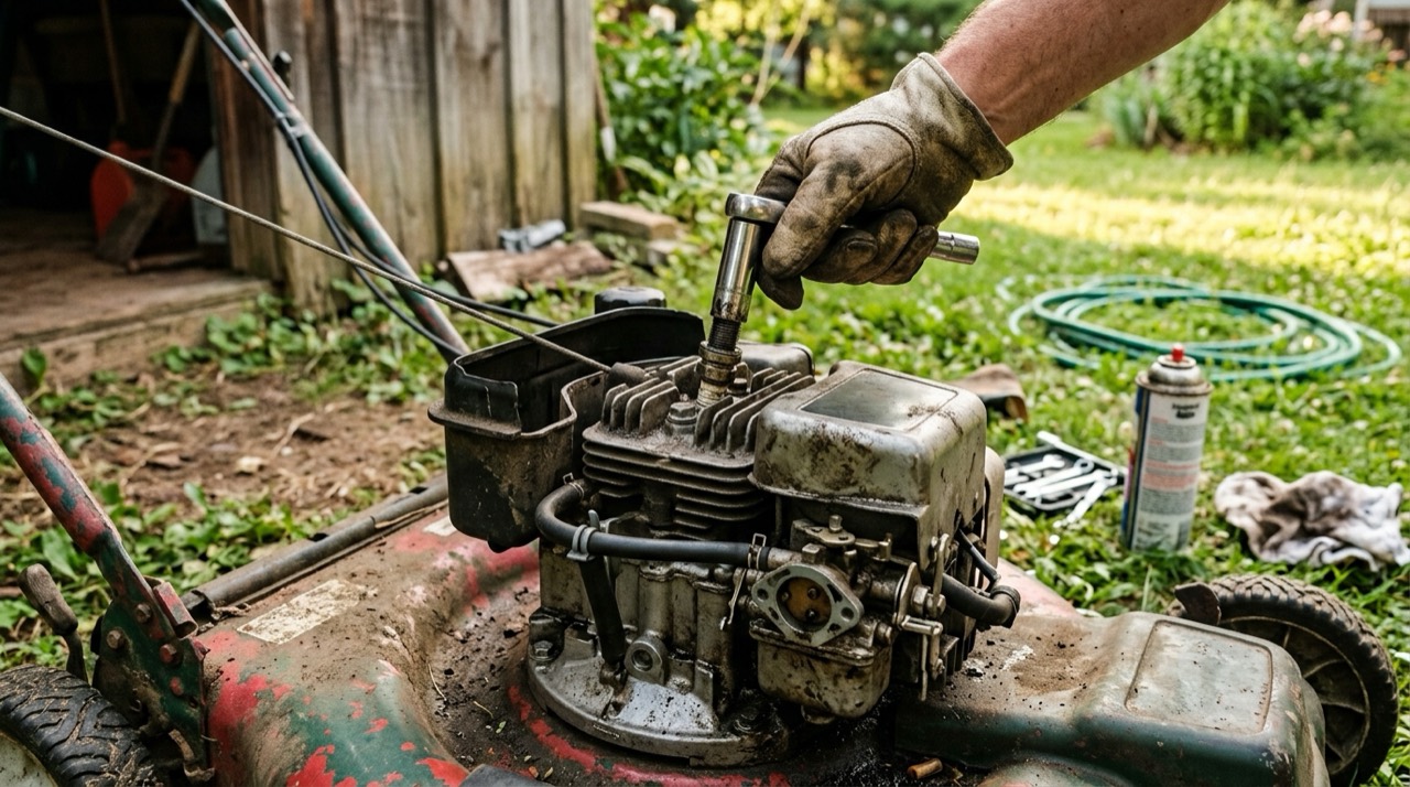 Lawn Mower Maintenance — Lawn mower maintenance photograph