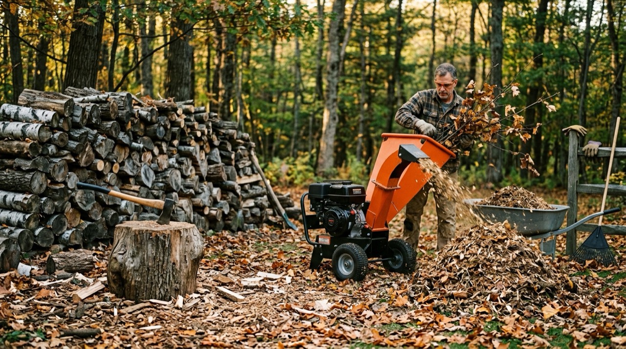 Leaves & Mulch — Leaves and mulch with woodchipper