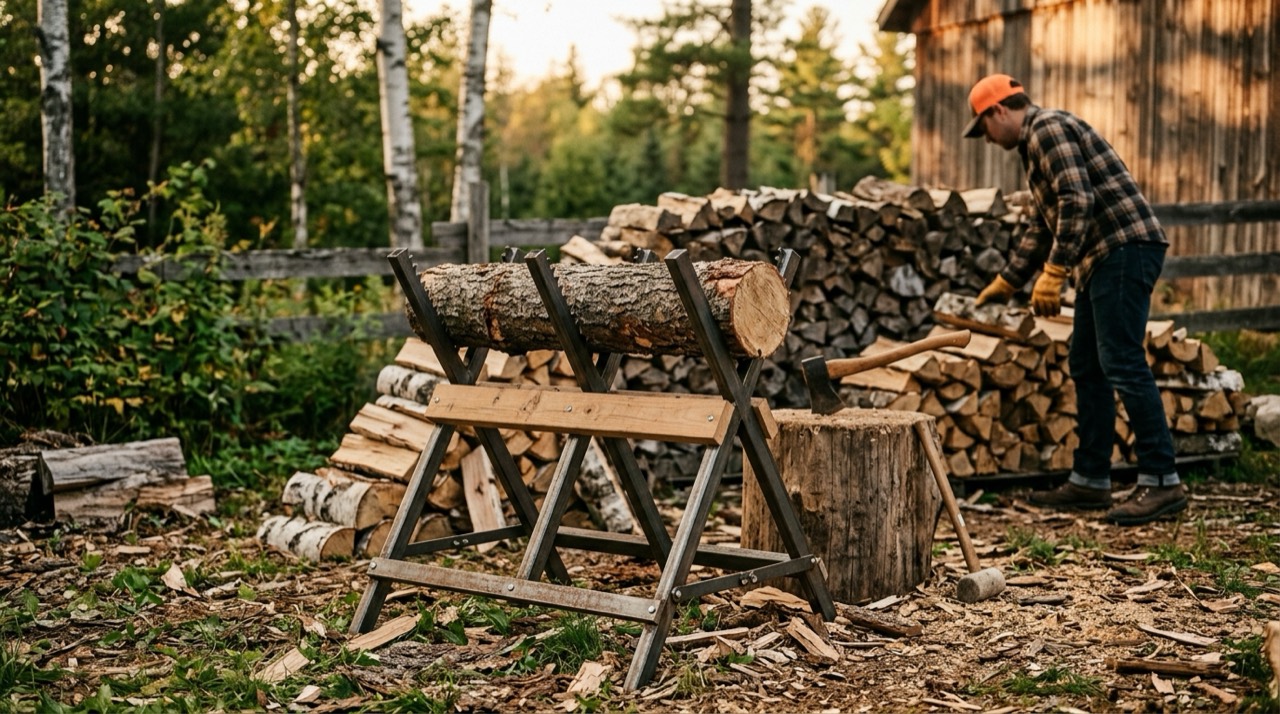 Sawhorses & Log Stands — Log holder used in backyard