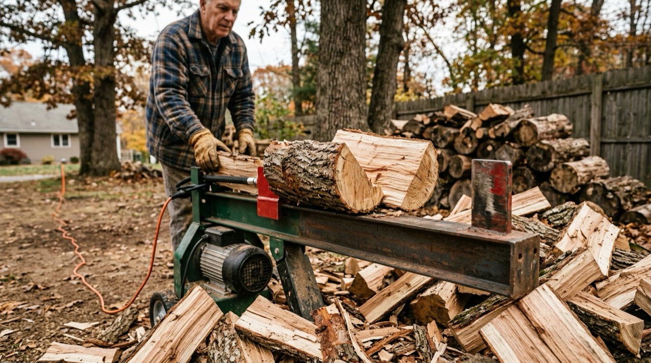 Gas & Hydraulic Log Splitters — Log splitter in outdoor setting