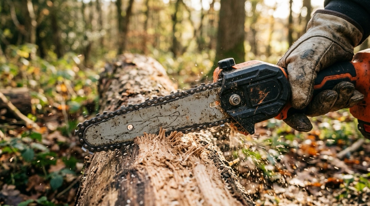 Mini Chainsaws — Mini chainsaw working outdoors
