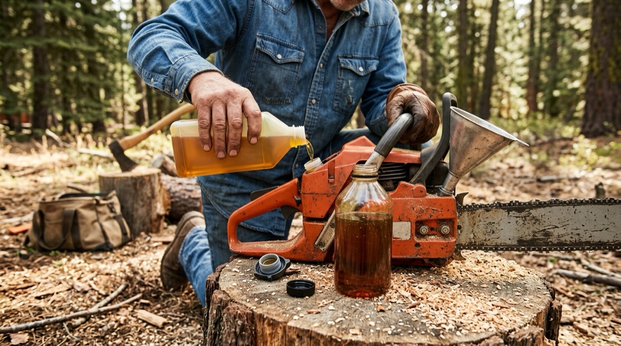 Motor Oil vs 2-Stroke Oil — Motor oil and fuel outdoors