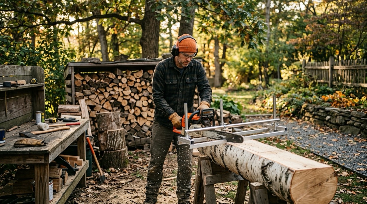 Alaskan Mill Basics — Person operating chainsaw mill