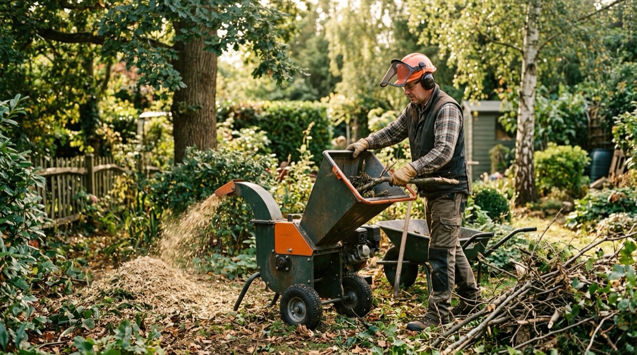 Leaves & Mulch — Person operating wood chipper