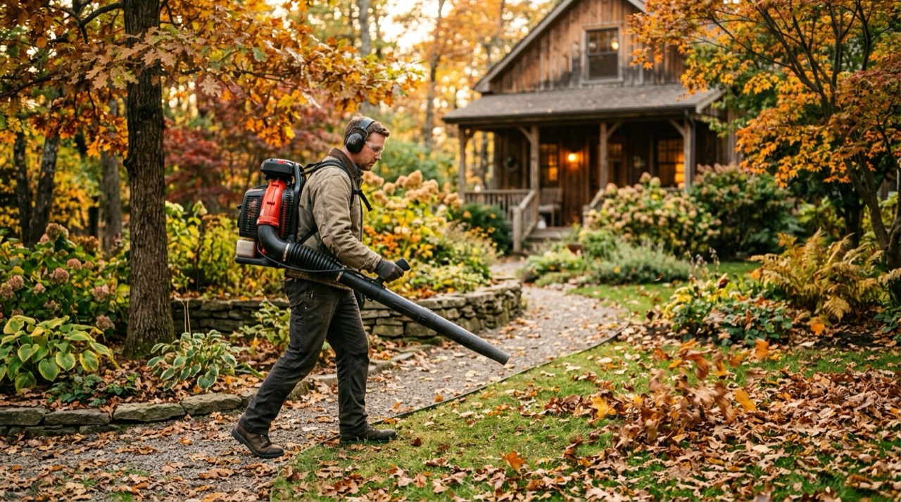 Backpack vs Handheld — Person using backpack blower