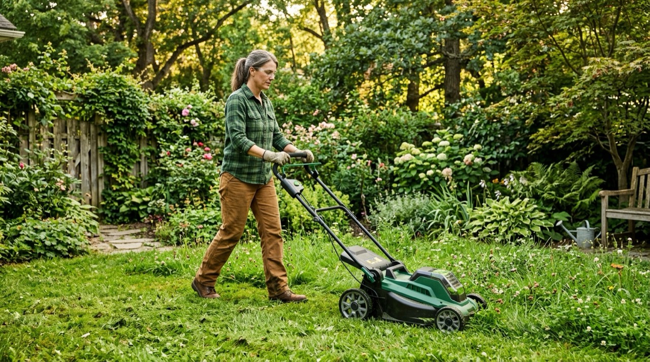 Battery Lawn Mowers — Person using battery lawn mower