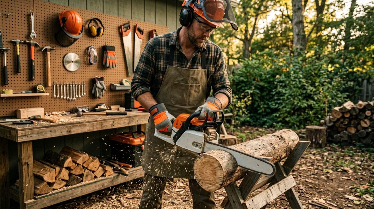 Best Chainsaw Gloves — Person using chainsaw gloves