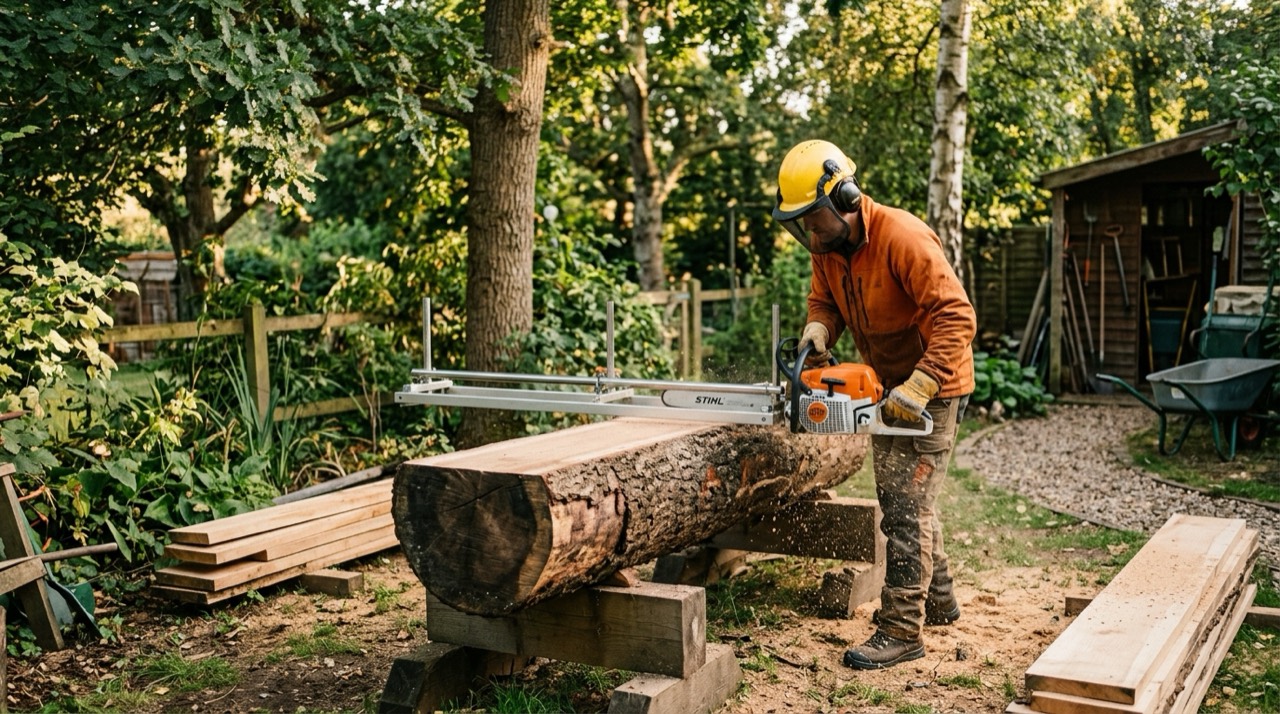 Chainsaw Milling — Person using chainsaw milling