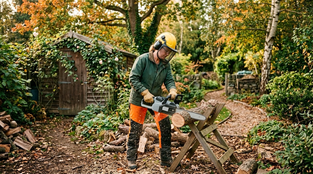 Electric Chainsaws — Person using electric chainsaw