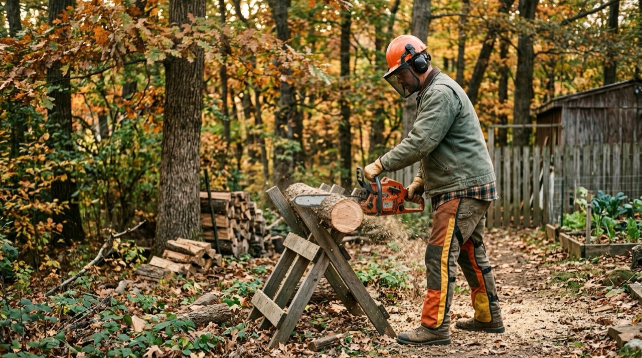 Gas Chainsaws — Person using gas chainsaw