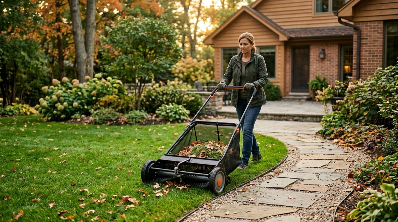 Best Lawn Sweeper — Person using lawn sweeper 202609081324 2