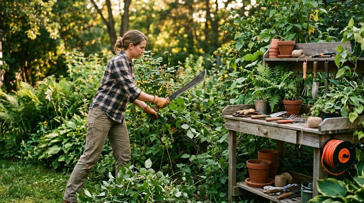Machetes — Person using machete in garden