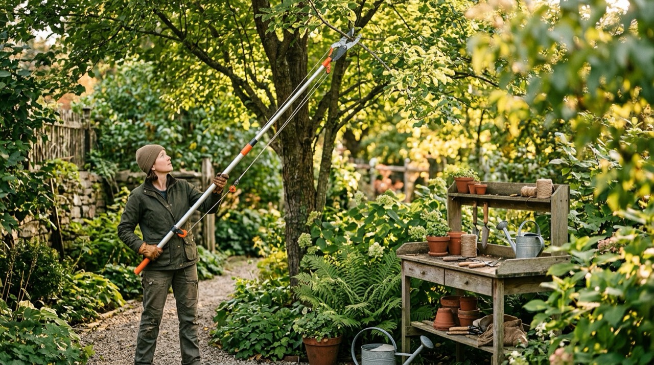 Manual Pole Pruners — Person using manual pole pruner