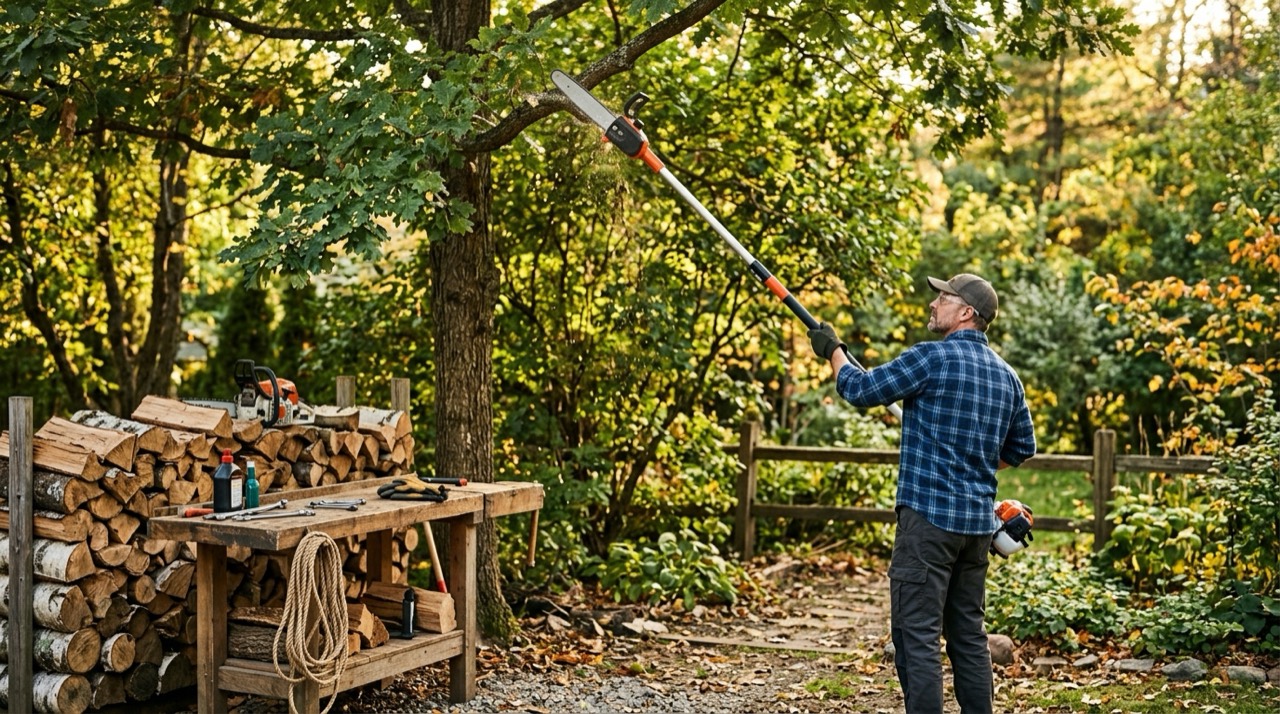 Pole Saws — Person using pole saw outdoors