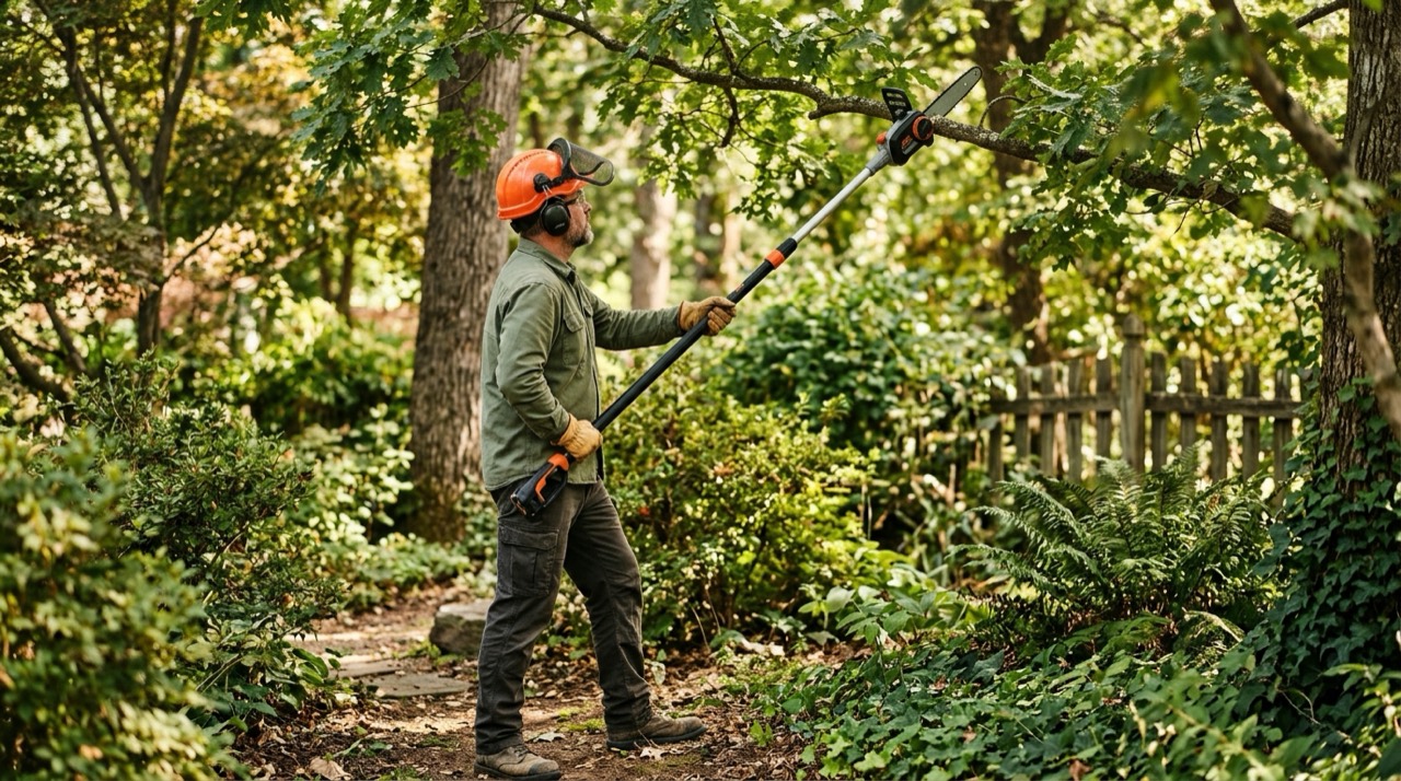 Pole Saws — Person using pole saw