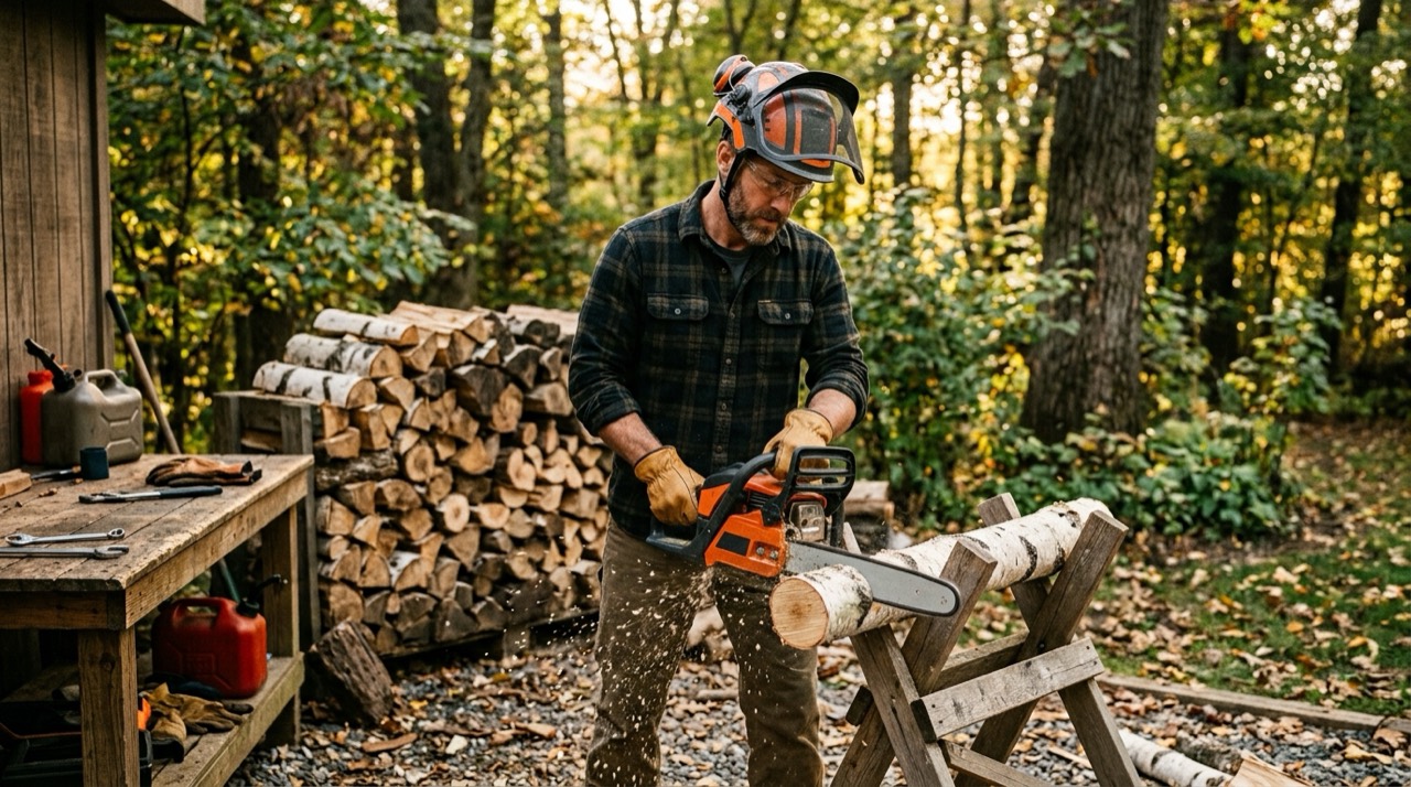 Best Top Handle Chainsaw — Person using top handle chainsaw