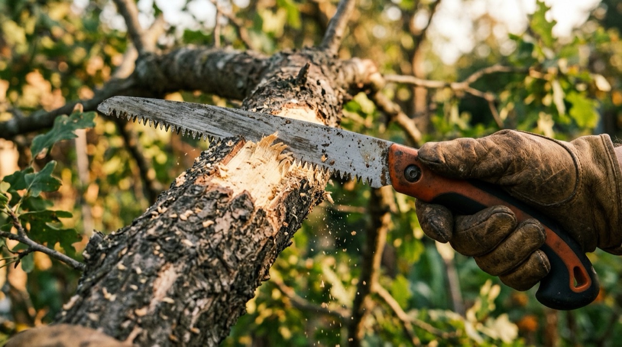 Pruning saw working outdoors Pruning Saw Care — Pruning saw working outdoors