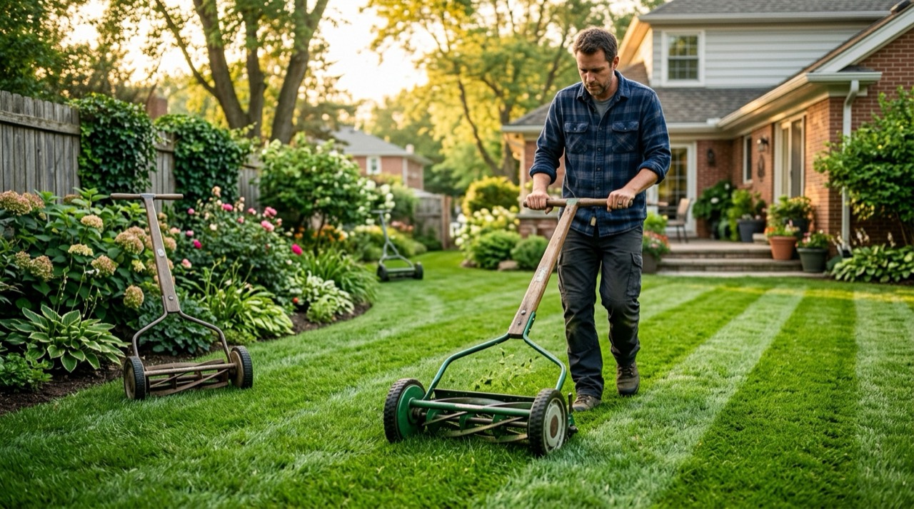 Push & Reel Mowers — Push and reel mowers operating