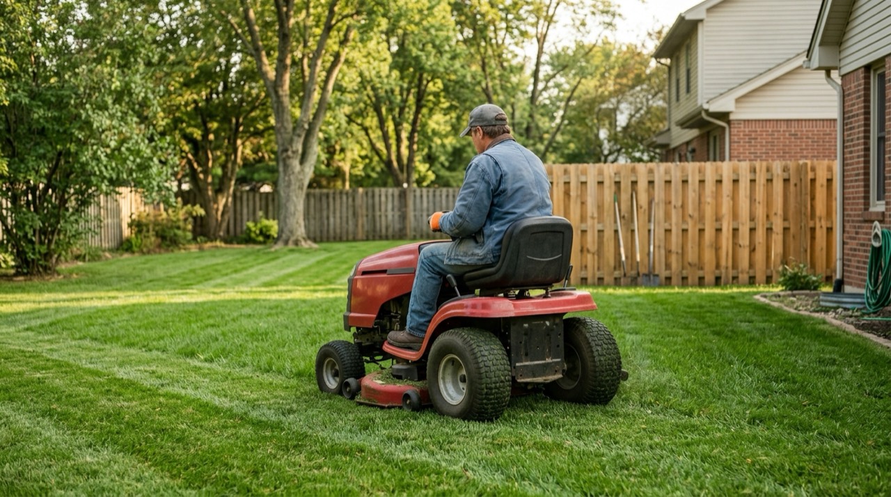 Riding Mowers & Tractors — Riding lawn mower in backyard