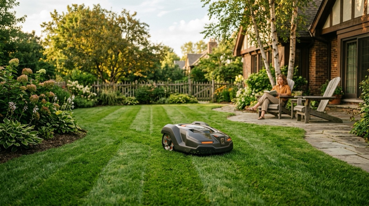Robot Lawn Mowers — Robot lawn mower in backyard