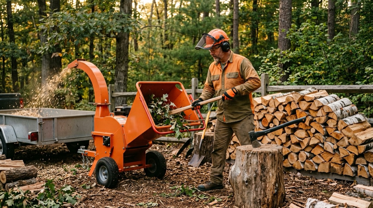 Safe Feeding & PPE — Safe feeding wood chipper