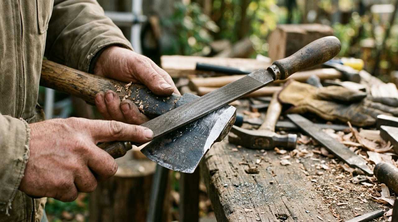 Sharpening tools in outdoor setting Sharpening & Maintenance — Sharpening tools in outdoor setting