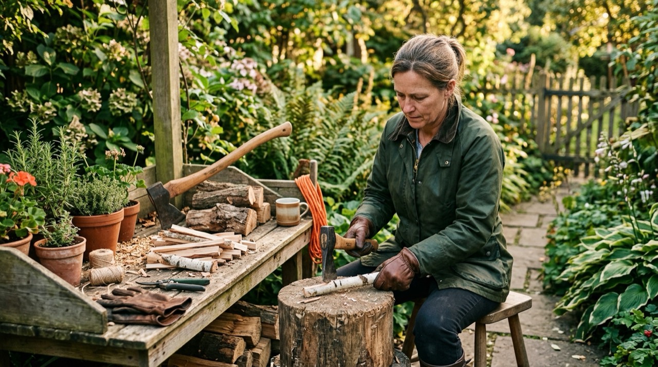 Kindling & splitting — Splitting kindling with camp axes