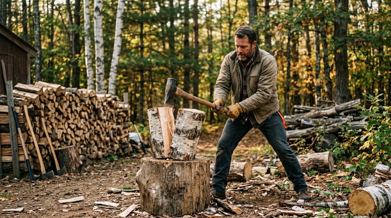 Wood Processing & Splitting — Splitting wood with maul